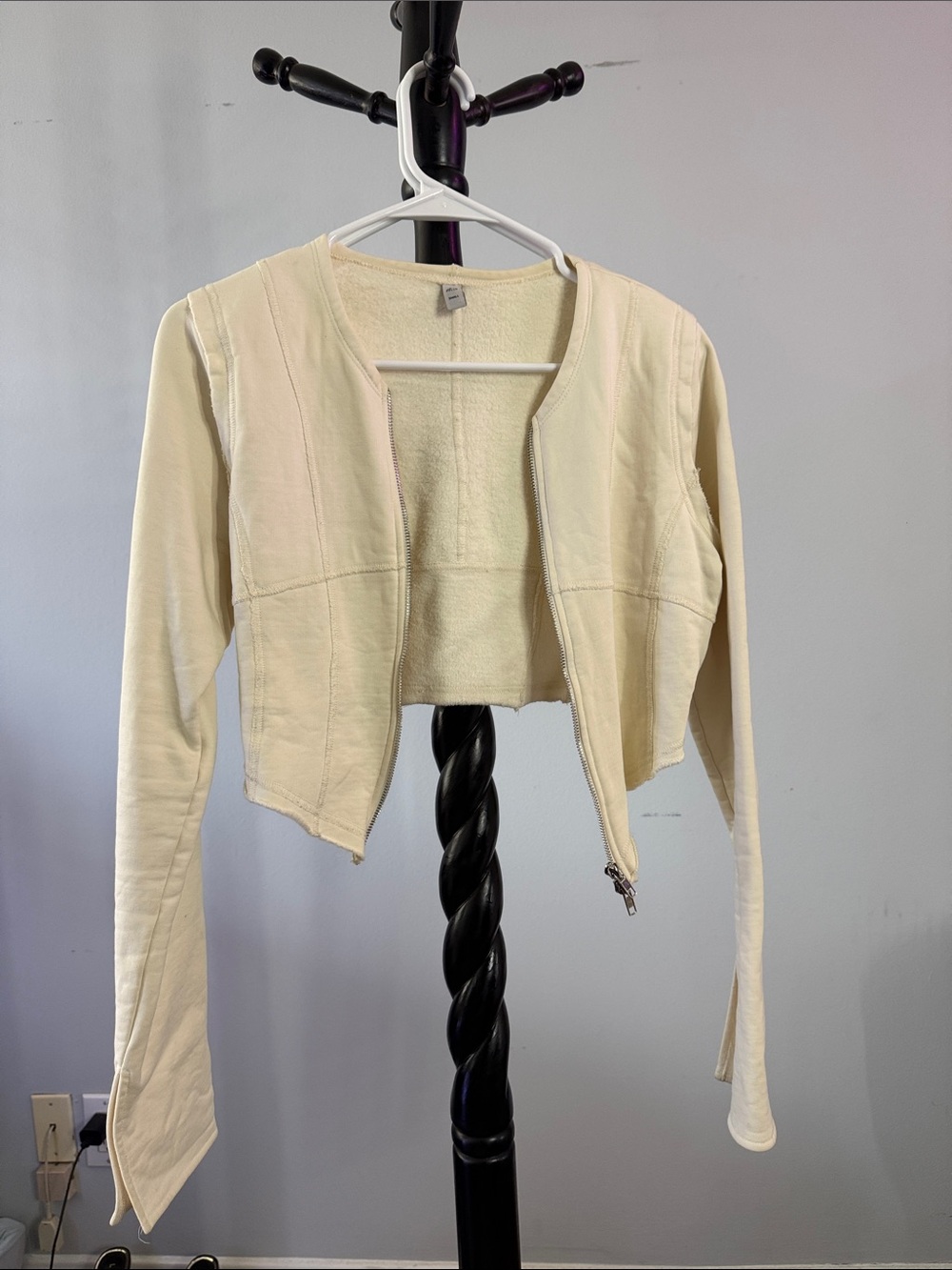 Cropped Cream Zip-Front Jacket